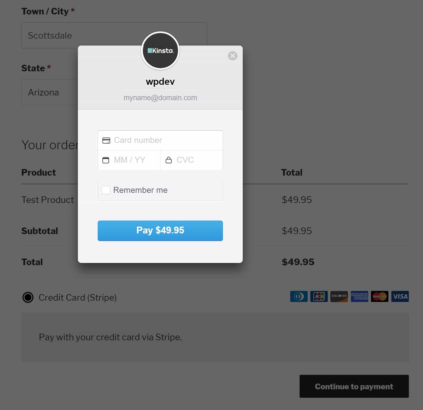 Stripe checkout in WooCommerce Commande via Stripe dans WooCommerce